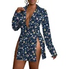 image:imageLYANER Womens Button Down Shirt Dress Collared Long Sleeve Sexy Tops Slit Hem Long ShirtsNavy Blue Print