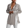image:imageLYANER Womens Button Down Shirt Dress Collared Long Sleeve Sexy Tops Slit Hem Long ShirtsOff White Stirped