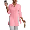 image:imageLYANER Womens Button Down Shirt Dress Collared Long Sleeve Sexy Tops Slit Hem Long ShirtsPink