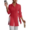 image:imageLYANER Womens Button Down Shirt Dress Collared Long Sleeve Sexy Tops Slit Hem Long ShirtsPure Red