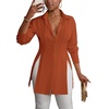 image:imageLYANER Womens Button Down Shirt Dress Collared Long Sleeve Sexy Tops Slit Hem Long ShirtsRust Red