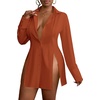 image:imageLYANER Womens Button Down Shirt Dress Collared Long Sleeve Sexy Tops Slit Hem Long ShirtsRust Red