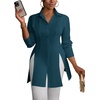 image:imageLYANER Womens Button Down Shirt Dress Collared Long Sleeve Sexy Tops Slit Hem Long ShirtsTeal Blue