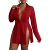 image:imageLYANER Womens Button Down Shirt Dress Collared Long Sleeve Sexy Tops Slit Hem Long ShirtsWine Red