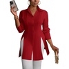 image:imageLYANER Womens Button Down Shirt Dress Collared Long Sleeve Sexy Tops Slit Hem Long ShirtsWine Red