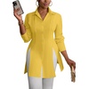 image:imageLYANER Womens Button Down Shirt Dress Collared Long Sleeve Sexy Tops Slit Hem Long ShirtsYellow