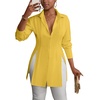 image:imageLYANER Womens Button Down Shirt Dress Collared Long Sleeve Sexy Tops Slit Hem Long ShirtsYellow