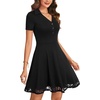 image:imageLYANER Womens Button V Neck Short Sleeve Lace Trimmed A Line Hem Casual Mini Dresses Black Small