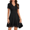 image:imageLYANER Womens Button V Neck Short Sleeve Lace Trimmed A Line Hem Casual Mini Dresses Black Small