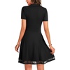 image:imageLYANER Womens Button V Neck Short Sleeve Lace Trimmed A Line Hem Casual Mini Dresses Black Small