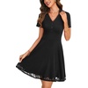 image:imageLYANER Womens Button V Neck Short Sleeve Lace Trimmed A Line Hem Casual Mini Dresses Black Small