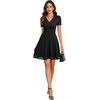 image:imageLYANER Womens Button V Neck Short Sleeve Lace Trimmed A Line Hem Casual Mini Dresses Black Small