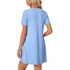image:imageLYANER Womens Casual Cotton Short Sleeve Dress Pleated A Line Flowy Mini T Shirt DressAzure