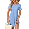 image:imageLYANER Womens Casual Cotton Short Sleeve Dress Pleated A Line Flowy Mini T Shirt DressAzure