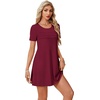 image:imageLYANER Womens Casual Cotton Short Sleeve Dress Pleated A Line Flowy Mini T Shirt DressDark Red