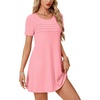 image:imageLYANER Womens Casual Cotton Short Sleeve Dress Pleated A Line Flowy Mini T Shirt DressPink