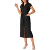image:imageLYANER Womens Collar Neck Belted High Split Sleeveless Side Pocket Office Midi DressBlack