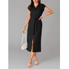 image:imageLYANER Womens Collar Neck Belted High Split Sleeveless Side Pocket Office Midi DressBlack