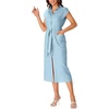 image:imageLYANER Womens Collar Neck Belted High Split Sleeveless Side Pocket Office Midi DressLight Blue
