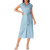 image:imageLYANER Womens Collar Neck Belted High Split Sleeveless Side Pocket Office Midi DressLight Blue
