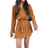 image:imageLYANER Womens Collar V Neck Button Down Pleated Long Sleeve Mini Shirt Dress with BeltLight Orange