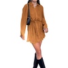 image:imageLYANER Womens Collar V Neck Button Down Pleated Long Sleeve Mini Shirt Dress with BeltLight Orange