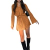 image:imageLYANER Womens Collar V Neck Button Down Pleated Long Sleeve Mini Shirt Dress with BeltLight Orange