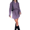 image:imageLYANER Womens Collar V Neck Button Down Pleated Long Sleeve Mini Shirt Dress with BeltPurple