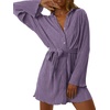 image:imageLYANER Womens Collar V Neck Button Down Pleated Long Sleeve Mini Shirt Dress with BeltPurple
