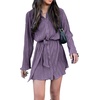image:imageLYANER Womens Collar V Neck Button Down Pleated Long Sleeve Mini Shirt Dress with BeltPurple