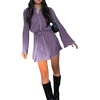 image:imageLYANER Womens Collar V Neck Button Down Pleated Long Sleeve Mini Shirt Dress with BeltPurple
