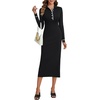 image:imageLYANER Womens Collared V Neck Button Up Long Sleeve Slim Fit Casual Long Sweater DressBlack