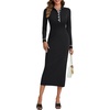 image:imageLYANER Womens Collared V Neck Button Up Long Sleeve Slim Fit Casual Long Sweater DressBlack