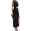 image:imageLYANER Womens Crew Neck Cut Out Bodycon Midi Dress Elegant Ribbed Knit Sleeveless Split Hem Cocktail Party Summer OutfitsBlack