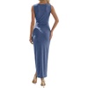 image:imageLYANER Womens Crew Neck Cut Out Bodycon Midi Dress Elegant Ribbed Knit Sleeveless Split Hem Cocktail Party Summer OutfitsDark Blue