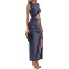 image:imageLYANER Womens Crew Neck Cut Out Bodycon Midi Dress Elegant Ribbed Knit Sleeveless Split Hem Cocktail Party Summer OutfitsNavy Blue