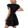 image:imageLYANER Womens Deep V Neck Ruffle Short Sleeve A Line Swing Flared Cocktail Party Mini Dress Black XLarge