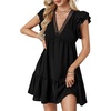 image:imageLYANER Womens Deep V Neck Ruffle Short Sleeve A Line Swing Flared Cocktail Party Mini DressBlack