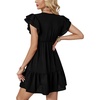 image:imageLYANER Womens Deep V Neck Ruffle Short Sleeve A Line Swing Flared Cocktail Party Mini DressBlack