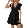 image:imageLYANER Womens Deep V Neck Ruffle Short Sleeve A Line Swing Flared Cocktail Party Mini DressBlack