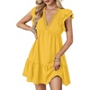 image:imageLYANER Womens Deep V Neck Ruffle Short Sleeve A Line Swing Flared Cocktail Party Mini DressMustard Yellow