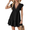 image:imageLYANER Womens Deep V Neck Ruffle Short Sleeve Mini Dress A Line Swing Flared Cocktail PartyBlack