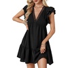 image:imageLYANER Womens Deep V Neck Ruffle Short Sleeve Mini Dress A Line Swing Flared Cocktail PartyBlack