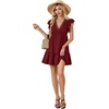 image:imageLYANER Womens Deep V Neck Ruffle Short Sleeve Mini Dress A Line Swing Flared Cocktail PartyBurgundy