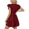 image:imageLYANER Womens Deep V Neck Ruffle Short Sleeve Mini Dress A Line Swing Flared Cocktail PartyBurgundy