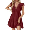 image:imageLYANER Womens Deep V Neck Ruffle Short Sleeve Mini Dress A Line Swing Flared Cocktail PartyBurgundy