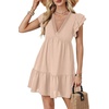 image:imageLYANER Womens Deep V Neck Ruffle Short Sleeve Mini Dress A Line Swing Flared Cocktail PartyCreamy Apricot