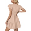 image:imageLYANER Womens Deep V Neck Ruffle Short Sleeve Mini Dress A Line Swing Flared Cocktail PartyCreamy Apricot