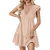 image:imageLYANER Womens Deep V Neck Ruffle Short Sleeve Mini Dress A Line Swing Flared Cocktail PartyCreamy Apricot