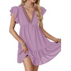 image:imageLYANER Womens Deep V Neck Ruffle Short Sleeve Mini Dress A Line Swing Flared Cocktail PartyLight Purple
